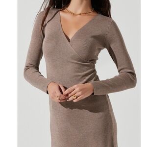ASTR THE LABEL cross front high-slit dress taupe